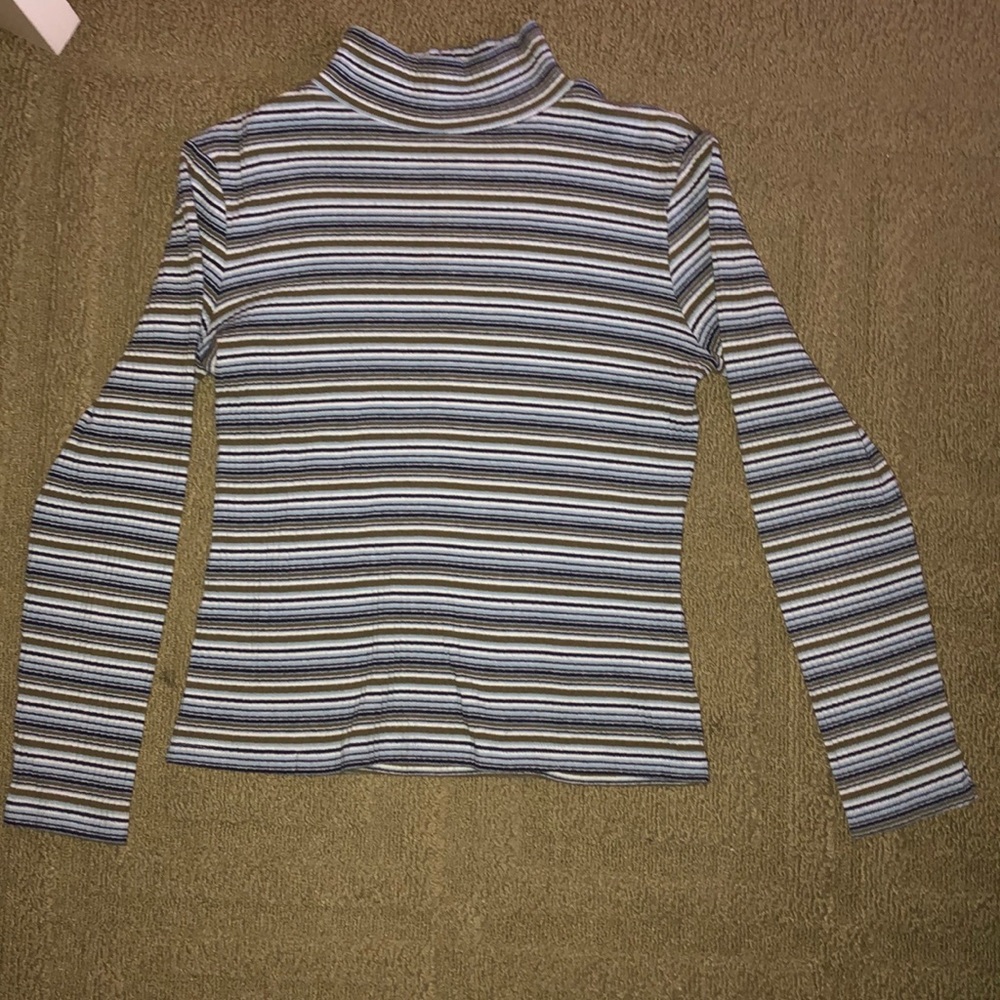 Striped long sleeve turtle neck crop top